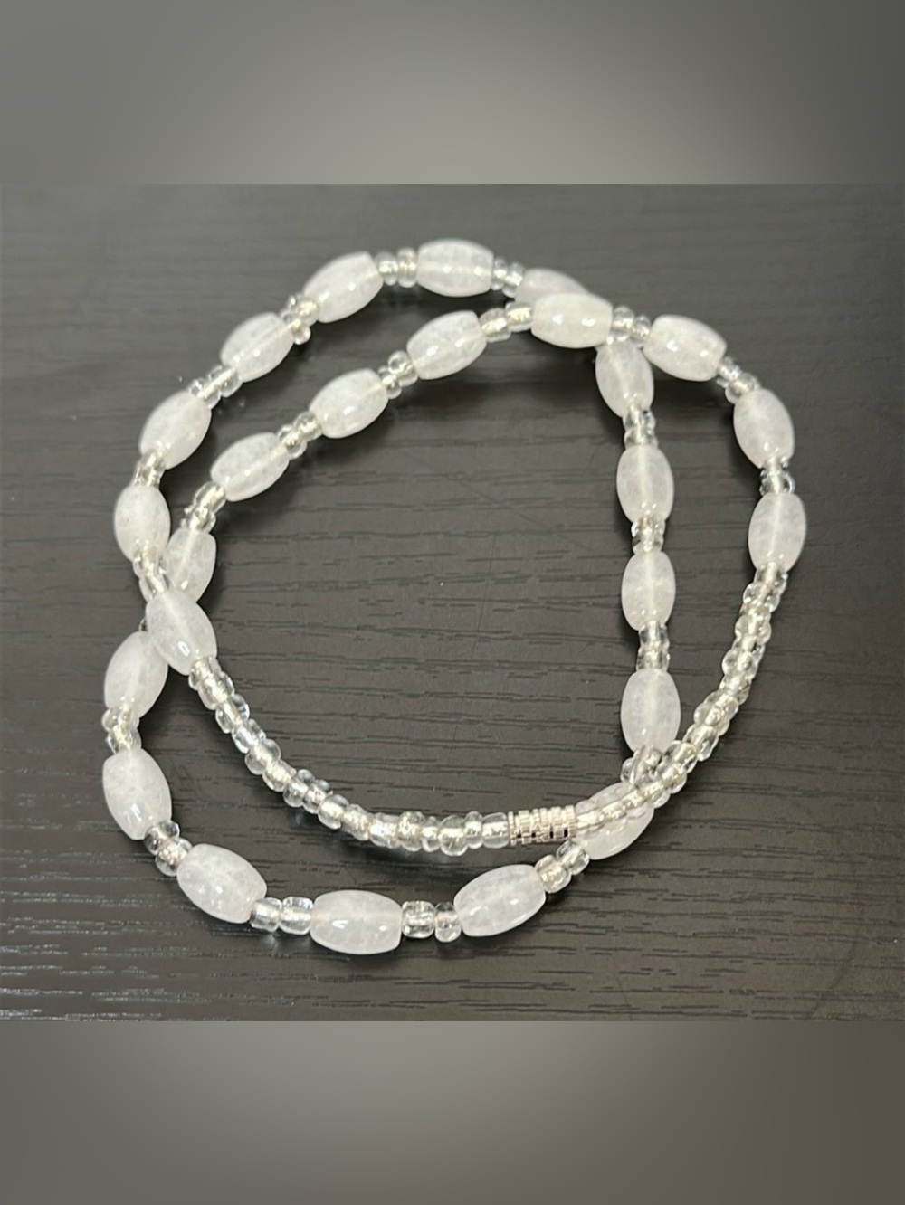 White Jade & Clear Bead Vintage Necklace